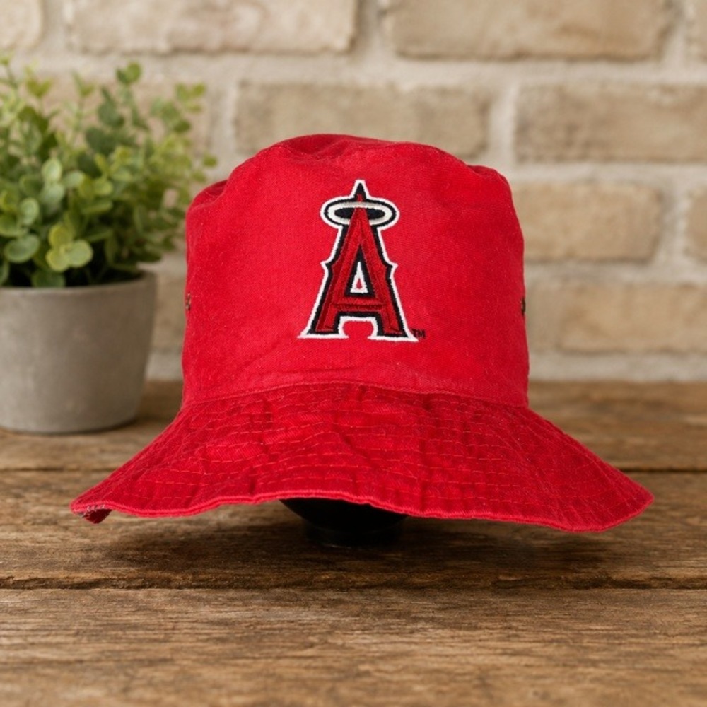 Vintage Anaheim Angels Youth Red Bucket Hat MLB‎ Wescom Promo USA